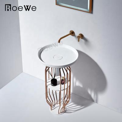 China Modern Design Bathroom Sinks Black Resin Stone Surface Floor Standing Basin Free Pedestal Solid Hand Wash Sink for sale