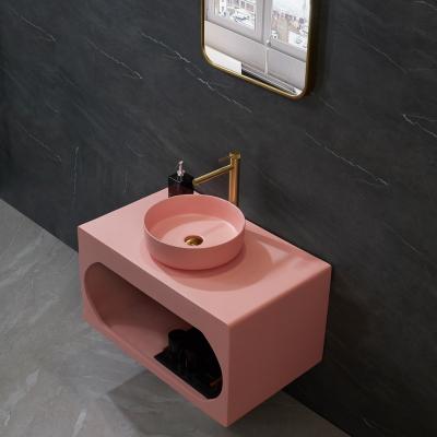 China Modern Sale Pink Blue Orange White Yellow Resin Stone Basin Colored Bathroom Sink Wall Hung Wash Basin for sale