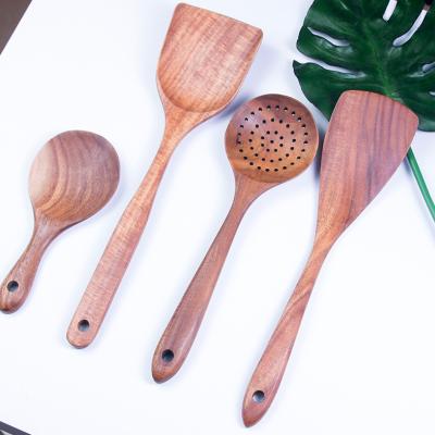 China 7pcs Spatula Scoop Teak Wood Quality Home Set Cooking Spoon Set for sale