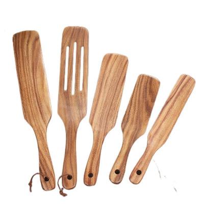 China Vintage Kitchen Nonstick Cookware Set Lengthened Handle Cooking Spatula Teak Wood Spurtles for sale