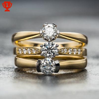 China 2021 Romantic Hot Sale 18K Gold Row Ring Engagement Diamond Ring Jewelry Lab Developed Wedding Ring for sale