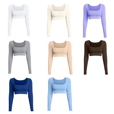 China Breathable Plus Size Women Custom Cropped Top Work Out Exercise Long Sleeve Oem Seamless Tops for sale