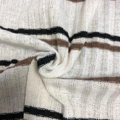 China Breathable 72% Polyester 21% Rayon 4% Spandex Yarn Dyed French Rib Knitted Fabric For Making Garments for sale