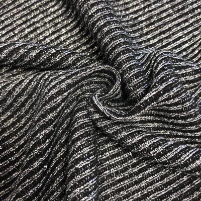 China Breathable Yarn Dyed Rayon Polyester Silver Rayon Metallic Rib 2*2 Rib Yarn Dyed Rayon Filament Silver Rib for sale