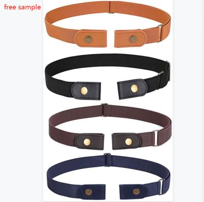 China Low price factory directly handmade good quality brown color elastic leather wholesale free sample luxury belt baseball no buckle no buckle belt no buckle belt for sale