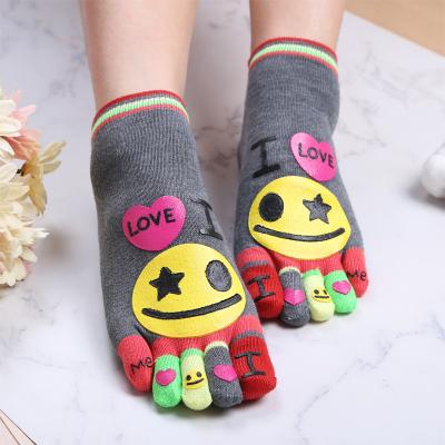 China Sporty Breathable Cute Crew Socks Woman Funny Happy Funny Running Colorful Five Toe Socks For Ladies for sale