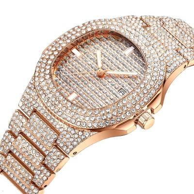 China Luxury High End Auto Date Iced Out Gold Diamond Watch Square Quartz Waterproof Women Watches Relogio Masculino Wristwatch For Ladies for sale