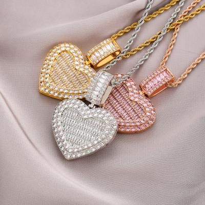 China Fashionable Custom Pendant Necklace Full Diamond Bling Memory Picture Hip Hop Jewelry Iced Out Pendant Heart Photo Pendant Necklace for sale