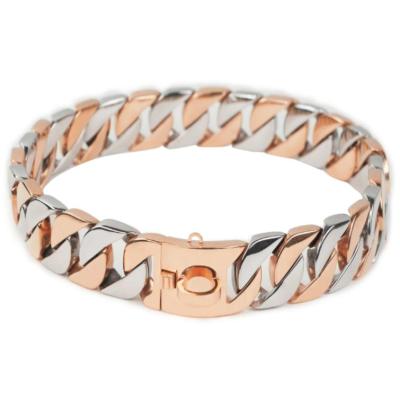 China Sustainable 32mm Width Two Tone Rose Gold And Silver Cuban Dog Chains Collar for sale