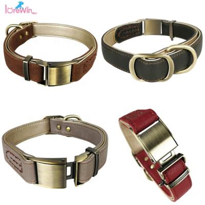 China Viable 4 Color Can Choose Luxury Genuine Leather Dog Collar Dog Collar LY-854C for sale