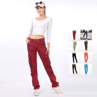 China Custom Anti-Wrinkle Logo Fashion Women Cargo Pants With Side Pockets 100% Cotton Work Cargo Pant for sale