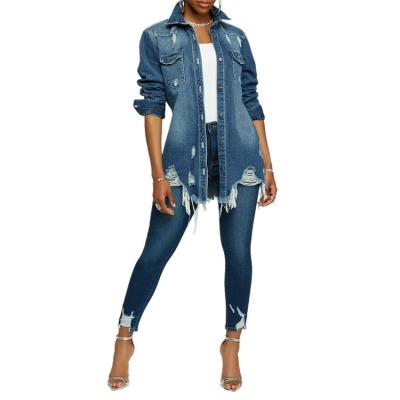 China 2021 Plus Size Amazon Hot Sale Ripped Loose Women's Denim Large Size Jacket for sale