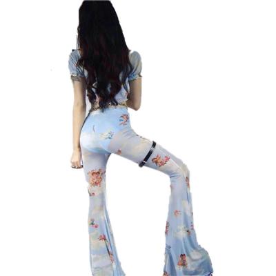 China 2020 Designs QUICK DRY Cupid Print Flared Pants Digital Printing Mesh Transparent Casual Pants for sale