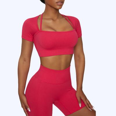 China Other Yoga Suit Quick-dry Halter Sports Seamless Underwear For Women Yoga Jacket Peach Hip Waist Yoga Pants Top for sale