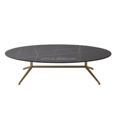 China Extendable modern single side slate ellipse modern single side slate leg coffe furniture OEM ODM white gold table for sale