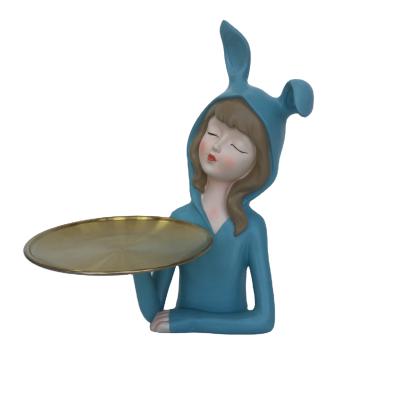 China China New Hot - Selling Mold Made Of Resin Rabbit Girl Tray Decoration Craft Gift, Suitable For Tabletop Indoor Home Decoration for sale