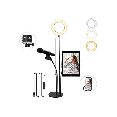 China Mini 3 in 1 LED Ringlight 6 Inch Mini Selfie Ring Light Desktop Portable Led Ringlight with Stand Microphone Led Ring Light for sale