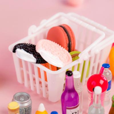 China Mini Toy Doll Factory Wholesale Doll's Bedroom Accessories Shopping Basket and Drinks Desserts Play Bedroom Resin Toys for Girls for sale