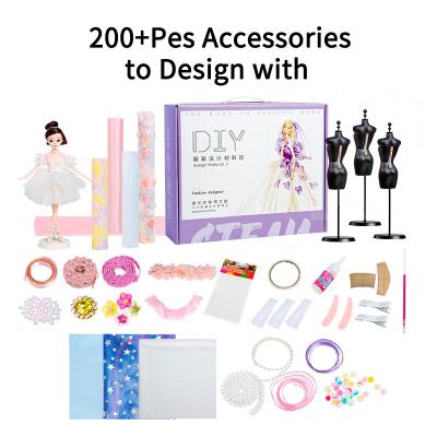 China New Fashion Designer Sets Doll Clothes Girls Kids Design Dressing Toddler DIY Activity Fashion Design Handmade Sewing Kit for sale