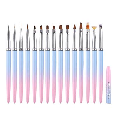 China Multifunctional and Brushes Have Caps 2022 Hot Selling Style 15 Pcs Nail Art French Nail Art Brush Pink Blue Gradient Nail Painting Tools for sale