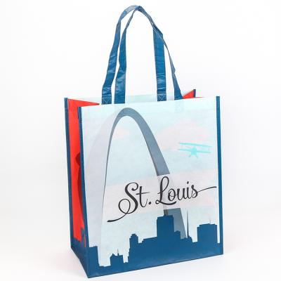 China Tote Bag Rpet Coated Foldable PP Woven Folding Logo Printed Tote Recyclable Shopping Bag for sale