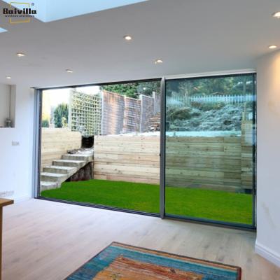 China 3 Tracks Soundproof Double Glass Soundproof Aluminum Sliding Doors for sale