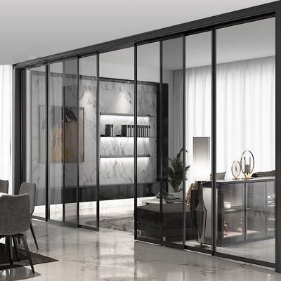 China Soundproof Tempered Glass Aluminum Profile For Internal Sliding Door 3 Panel Patio Doors for sale