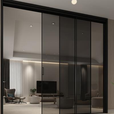 China Soundproof Tempered Glass Sliding Interior Door Profiles Aluminum Triple Pane Bifold Doors for sale