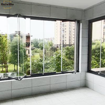 China Soundproof Export To USA Aluminum Frameless Folding Windows Balcony Glazing As Curtain Window Glass Door for sale