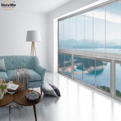 China Factory Price Aluminum Sliding And Folding Frameless Glazing Soundproof Window Balcony Curtain Window Glass System for sale