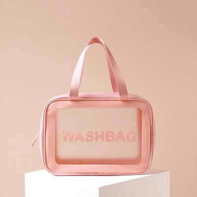 China Custom Logo Pu Transparent Cosmetic Bag Fashion Large Capacity Wash Bag Waterproof Bath Bag With Low Moq for sale