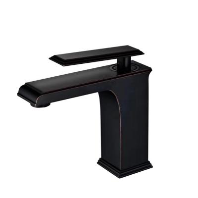 China Modern Square Hot Cold Single Handle Single Handle Bathroom Sink Faucets Zinc Matte Black Basin Faucet for sale