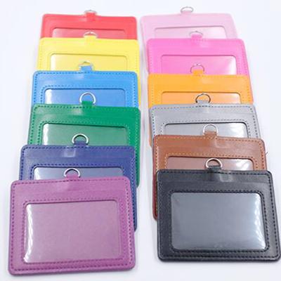 China Horizontal Leather ID Card Holder PU ID Card Holder Horizontal Leather Name Badge Holder for Operation Staff Employees Student Business Credit Card Holder for sale