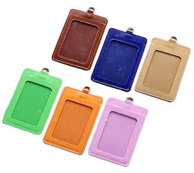 China Fashion Vertical Faux PU Leather ID Badge Card Holder with 2 Pockets, Ddouble Sides Business Card Holder for sale