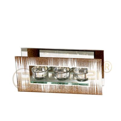 China Home Decorative Candle Holder Horizontal Glass Tea Light Glitter Mirrored Christmas Home Candle Holder for sale