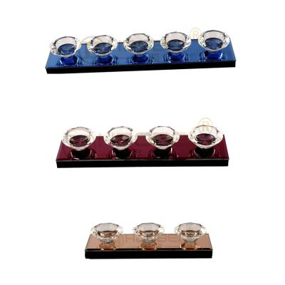 China Blue Glass Candle Holder 5pcs Rectangle Shutter Home Decoration Stained Gold Home Candle Holder for sale