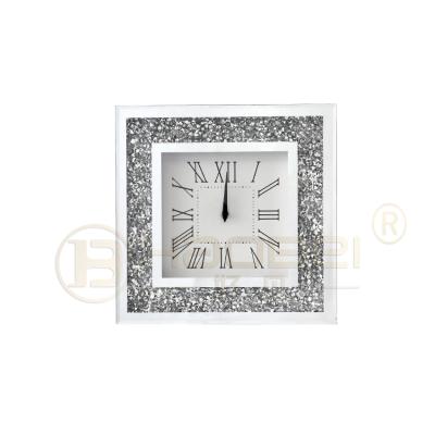 China CREATIVE Crushed Glass Mirrored Diamond Square Clock Home Wall Clock Living Room Decor for sale