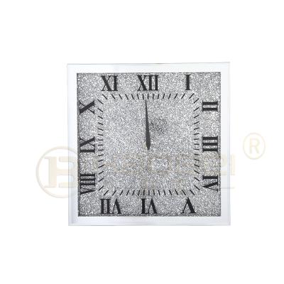 China CREATIVE Silver Mirrored Diamond Wall Clock Glass Clock Home Office Modern Decor for sale