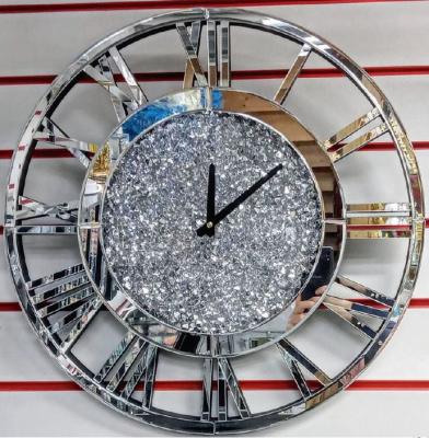 China Creative Modern Home Decor Mirrored Living Room Wall Clock With Diamond Fancy Glass Clock for sale