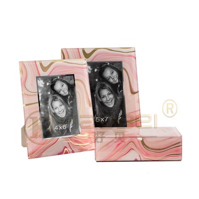 China Modern Glass Photo Frame Home Office Wall Hanging Marble Picture Decoration Glass Picture Frame for sale