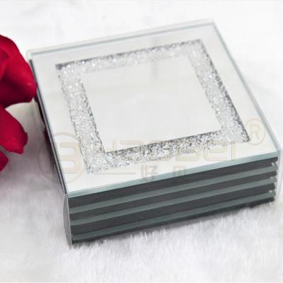 China Sustainable Modern Diamond Glass Coasters 4PCS Square Cup Mirrored Glass Coasters 10*10 Sliver Coasters for sale