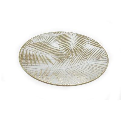 China Sustainable Gold Glitter Sconce Vintage Round Place Mat Coasters Fruit Dish Glass Tray for sale