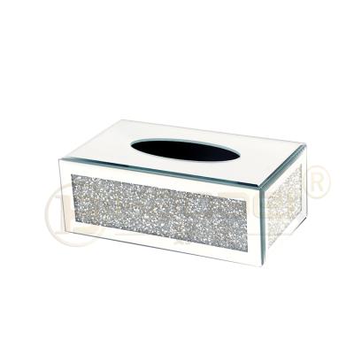 China Factory Newest Minimalist Rectangle Tissue Box Glass Diamond Mirrored Modern Tissue Box On Desk for sale