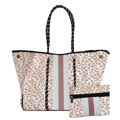 China Fashion Amazon Designer Women Shoulder Handbags Light Leopard Perforated Neoprene Beach Tote Bag for sale