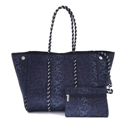 China 2022 Fashion Leopard Printing Luxury Neoprene Beach Bag Handbag Sets For Women Waterproof Neoprene Tote Bag for sale