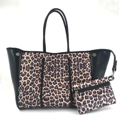 China Fashion New Custom Neoprene Tote Bag Leopard Print Neoprene Beach Bag for sale