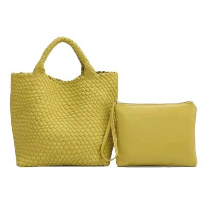 China 2022 new fashion fashion handbag woven PU tote bag leather woven handbag sets for sale