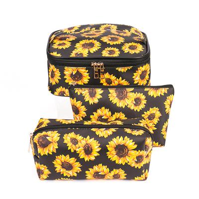 China Wholesale Personalized Fashion Sunflower Makeup Bag Women Zipper PU Leather Cosmetic Case for sale