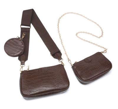 China Fashion Luxury 3 in 1 High Quality Fashion Lady Leather PU Designer Handbag Trendy Croco Chain 3 Pieces Set Women Small Handbag for sale