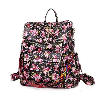 China Factory Vegan Girls PU Waterproof Custom Leather Floral Backpack Purse Retro Convertible Ladies Bag For Fashion Women for sale